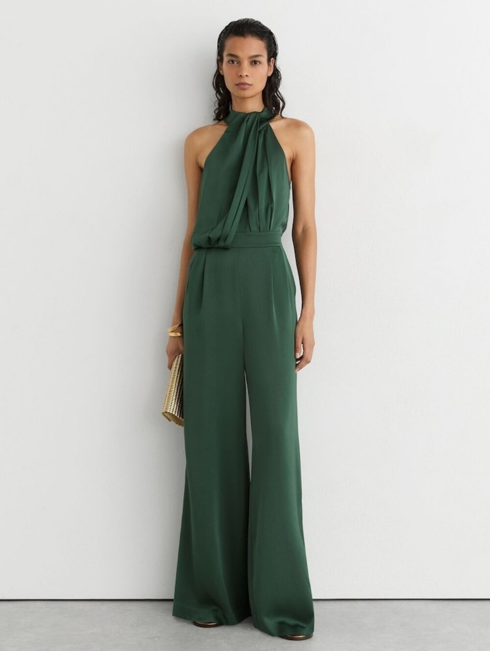 Reiss Finley Satin Draped Wide-Leg Jumpsuit